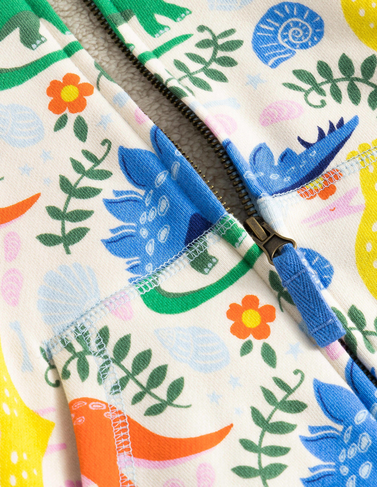 Kapuzenpulli mit Zottelfutter-Vanille, Dinosaurier-3