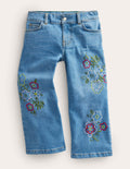Jean droit évasé-Broderie vintage clair