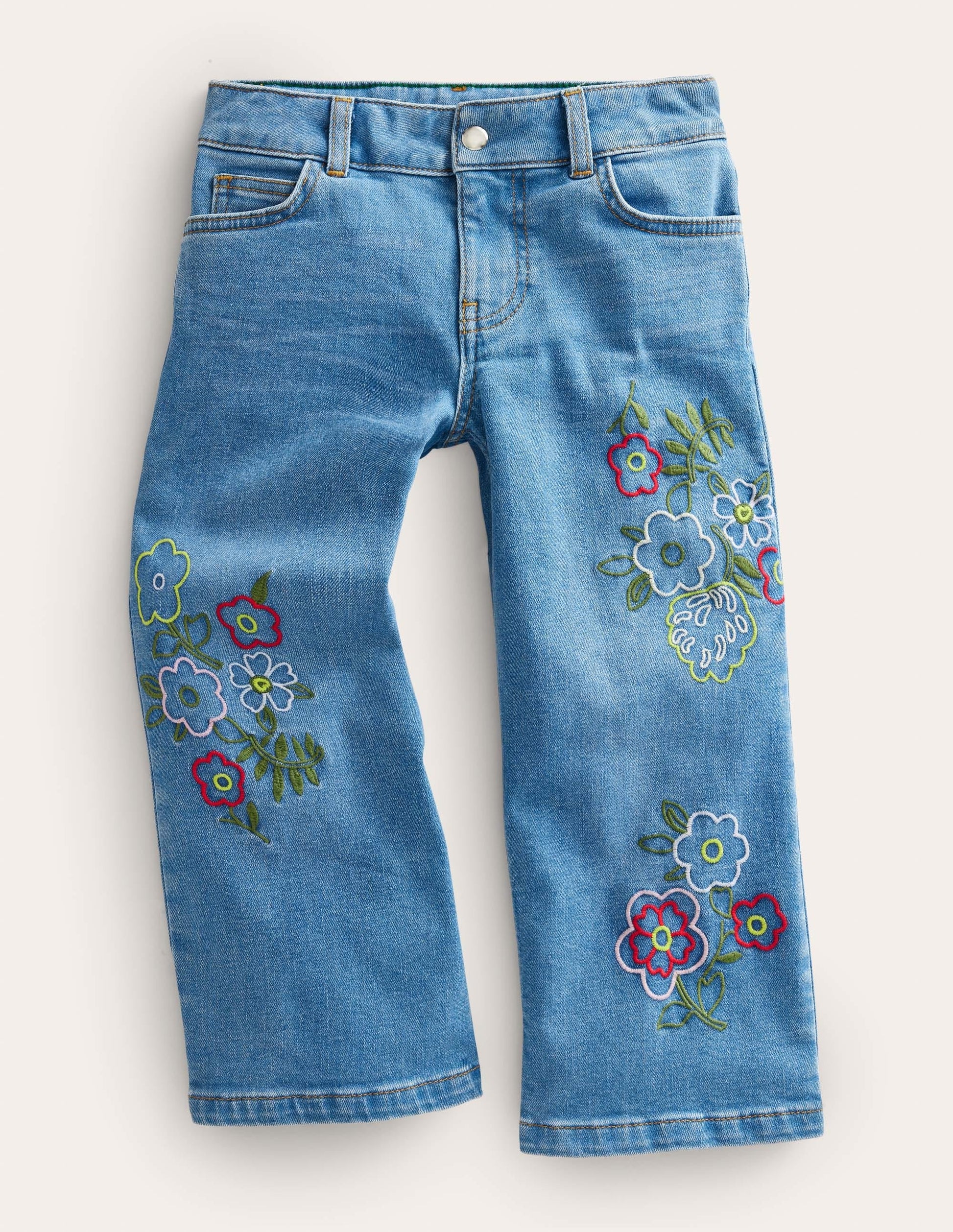 Jean droit évasé-Broderie vintage clair-1