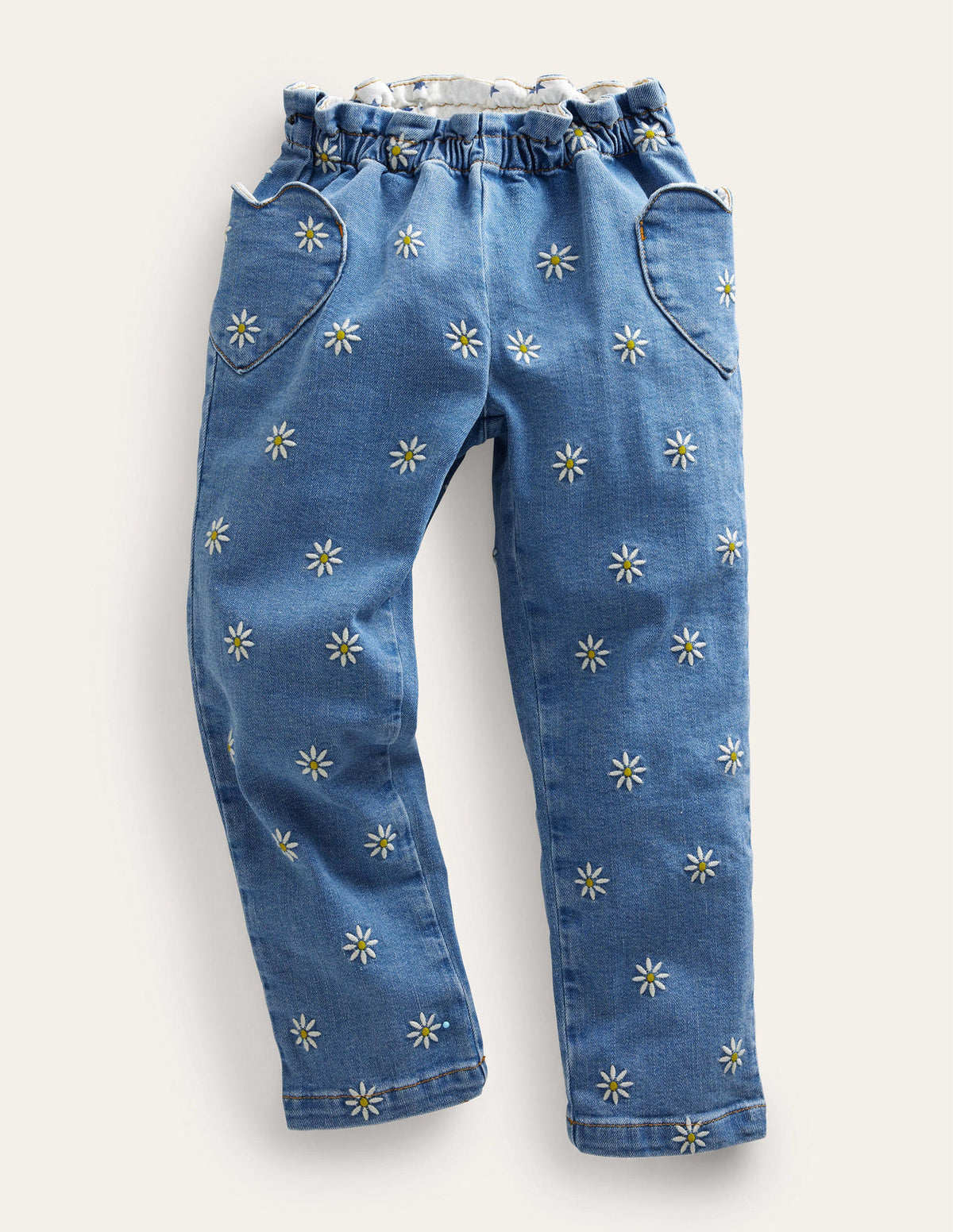 Pull-on Trousers-Mid Vintage Embroidered Daisy - Image 1