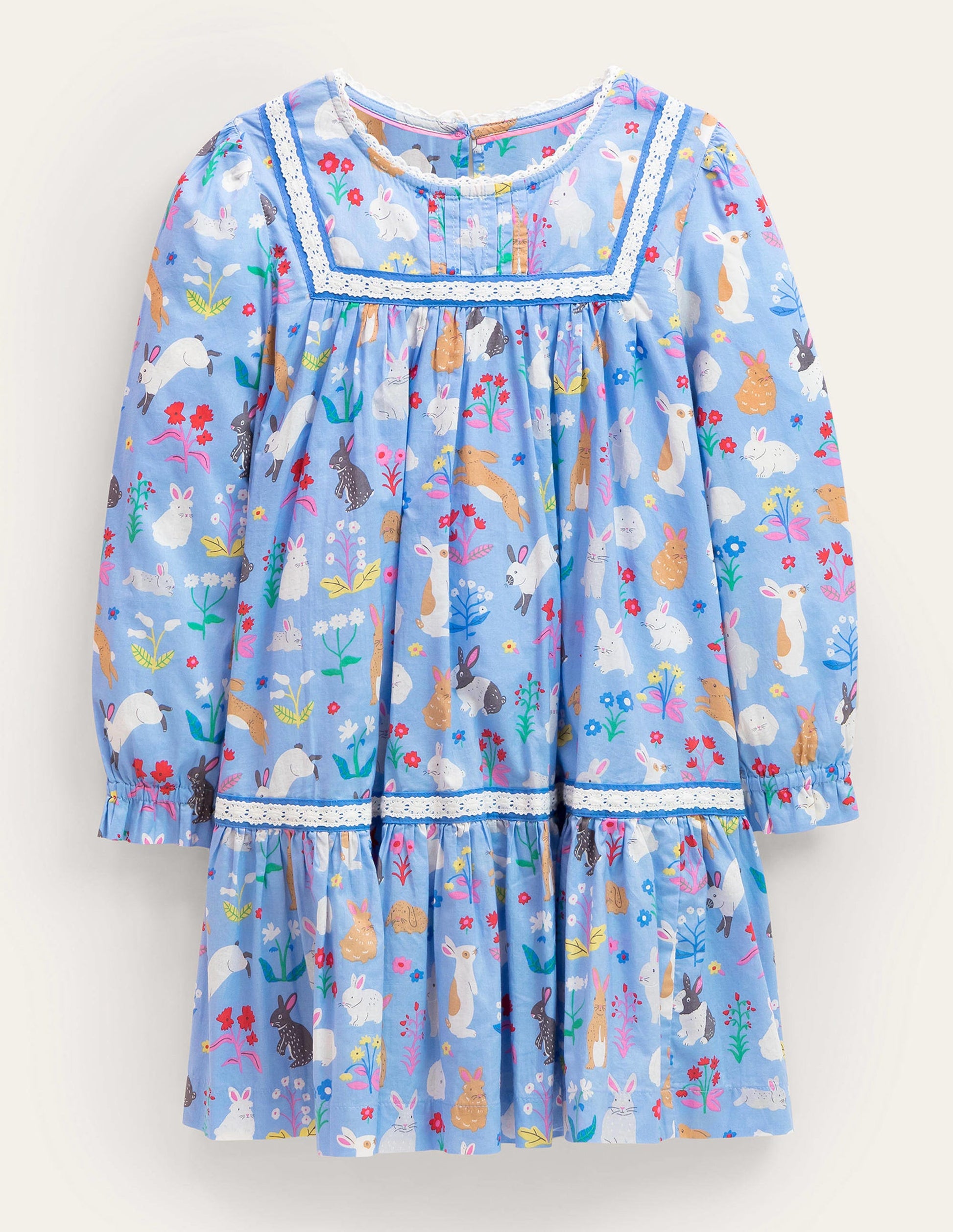Robe tissée avec détails en dentelle-Lapins bleus-1