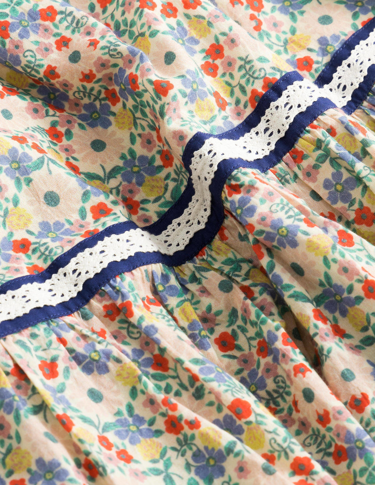 Robe tissée avec détails en dentelle-Motif floral gousse de vanille-3