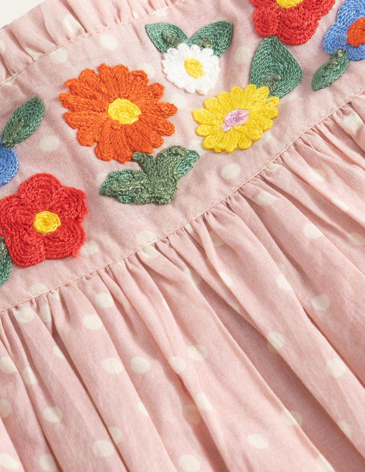 Robe tissée et brodée-Motif floral à pois rose boto-3