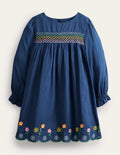 Robe à smocks arc-en-ciel-Fleurs bleu marine universitaire