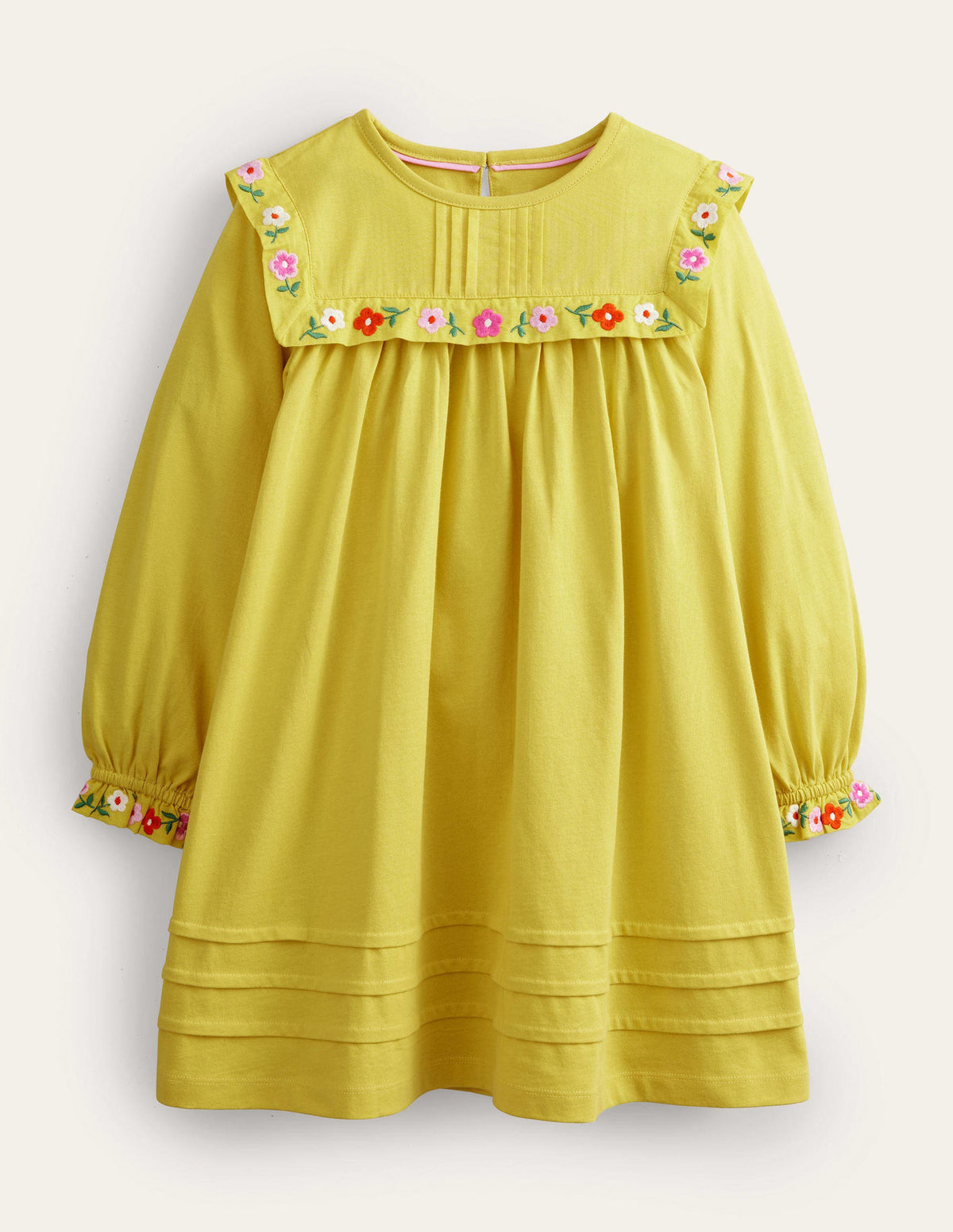 Embroidered Jersey Dress-Sweetcorn Yellow - Image 1