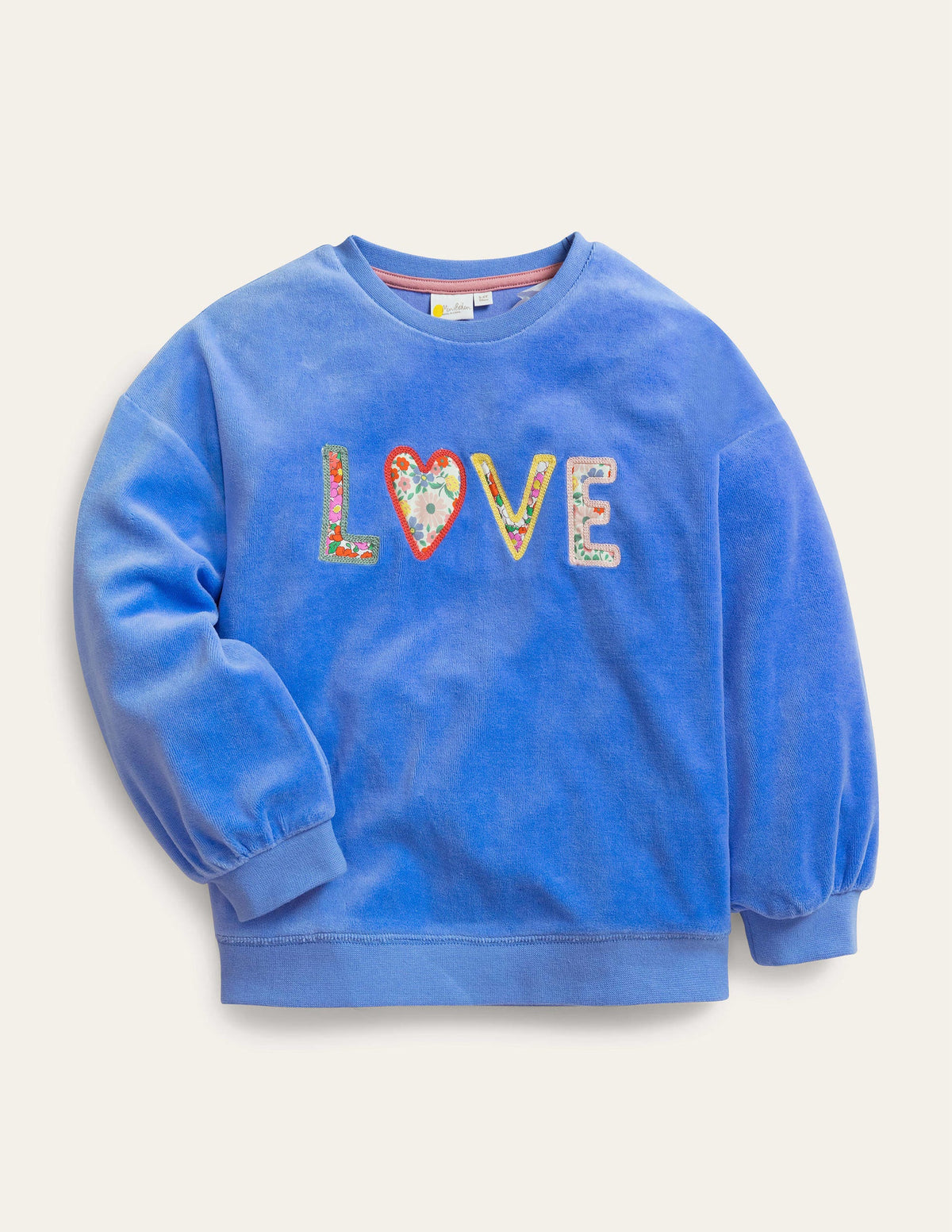 Sweatshirt mit Velour-Logo-Blau Meliert, Love-Aufschrift - Image 1