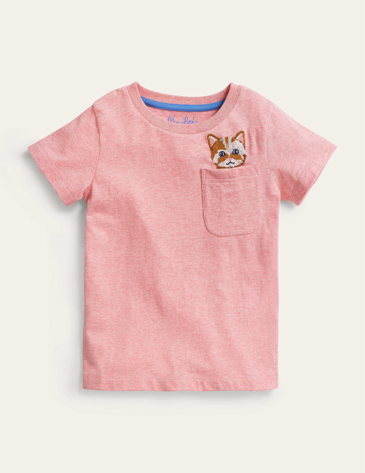 T-shirt avec poche à motif-Chat rose pêche-1