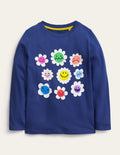 Langärmliges Oberteil mit Logo-Segelblau, Blumen