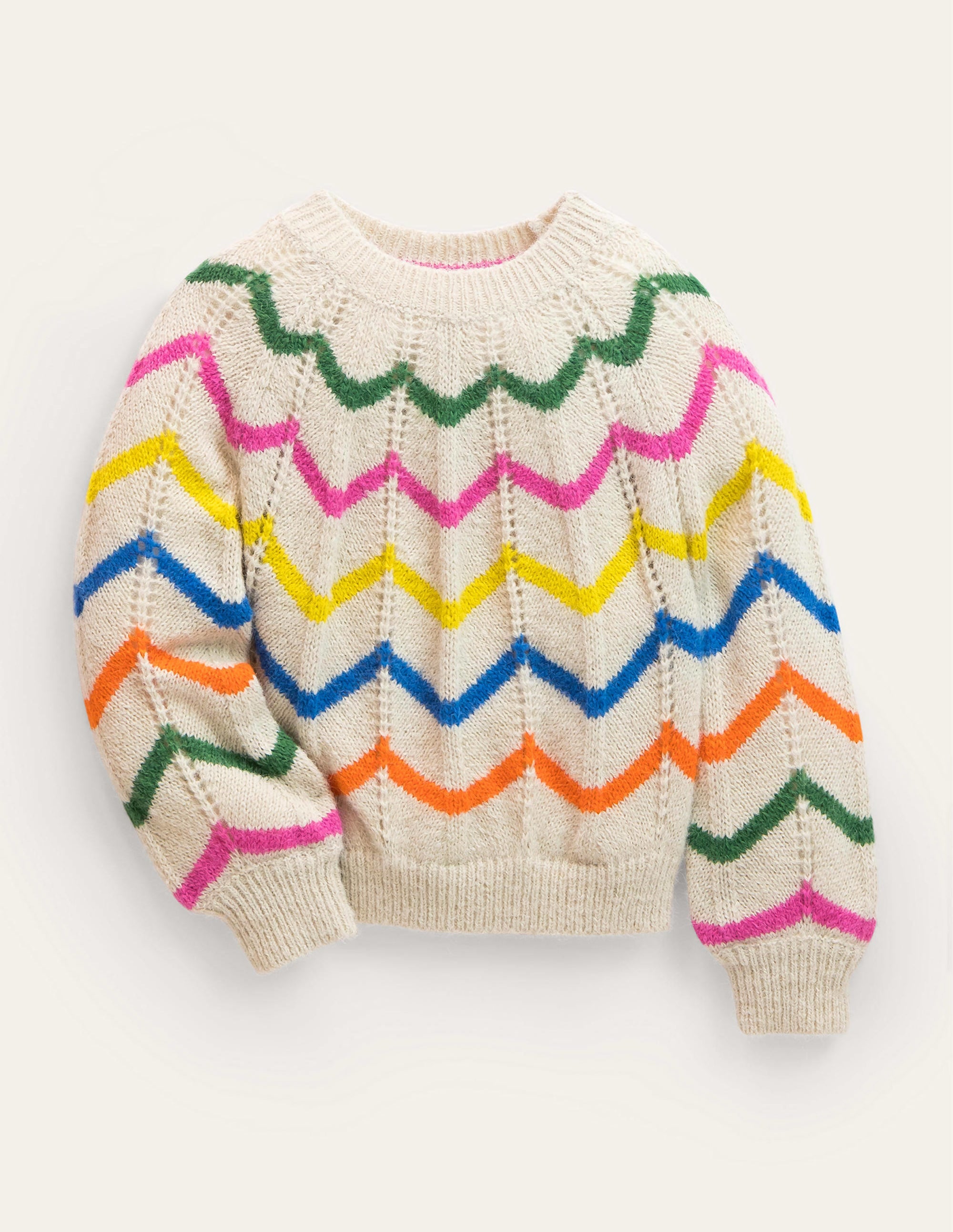 Pull fun-Rayé festonné écru chiné - Image 1
