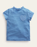 T-Shirt mit Lochstickereitasche-Himmelblau