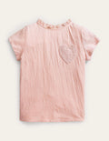 T-Shirt mit Lochstickereitasche-Delfinrosa