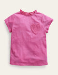 T-Shirt mit Lochstickereitasche-Rosarot