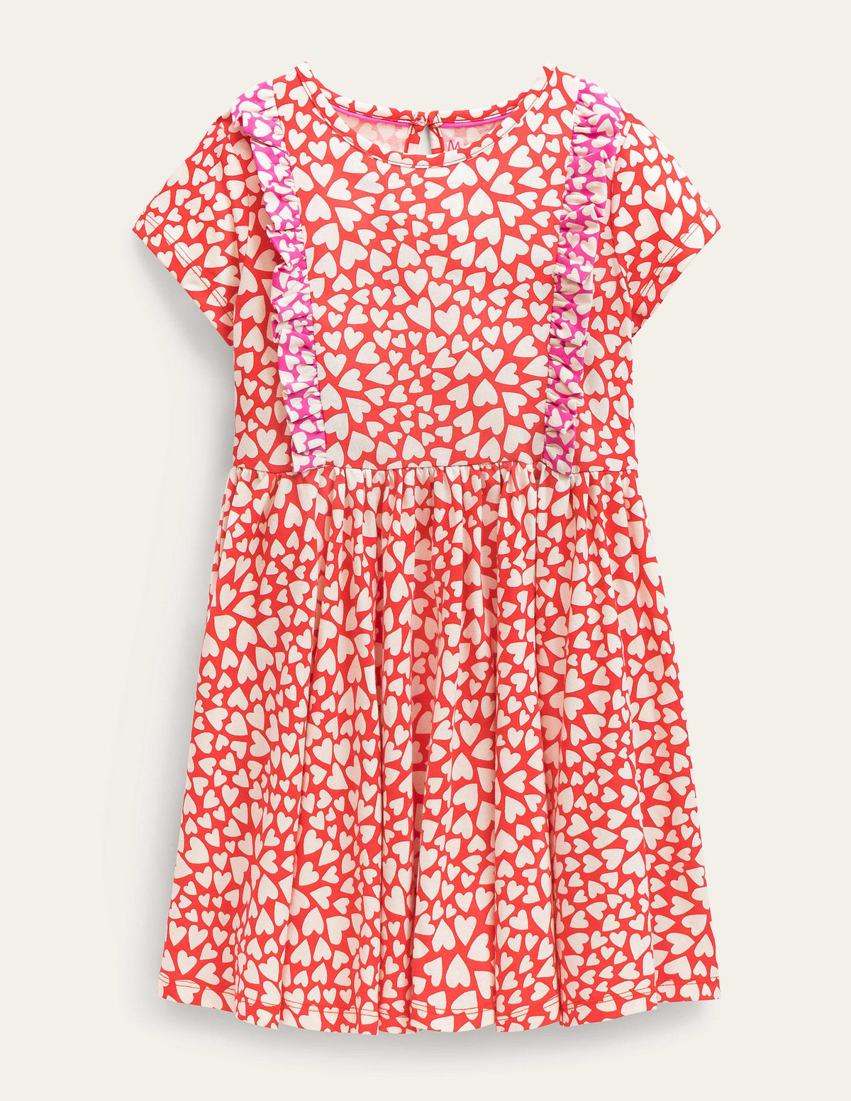 Ausgestelltes Kleid mit Rüschen-Erdbeerkuchenrot, Herzen - Image 1