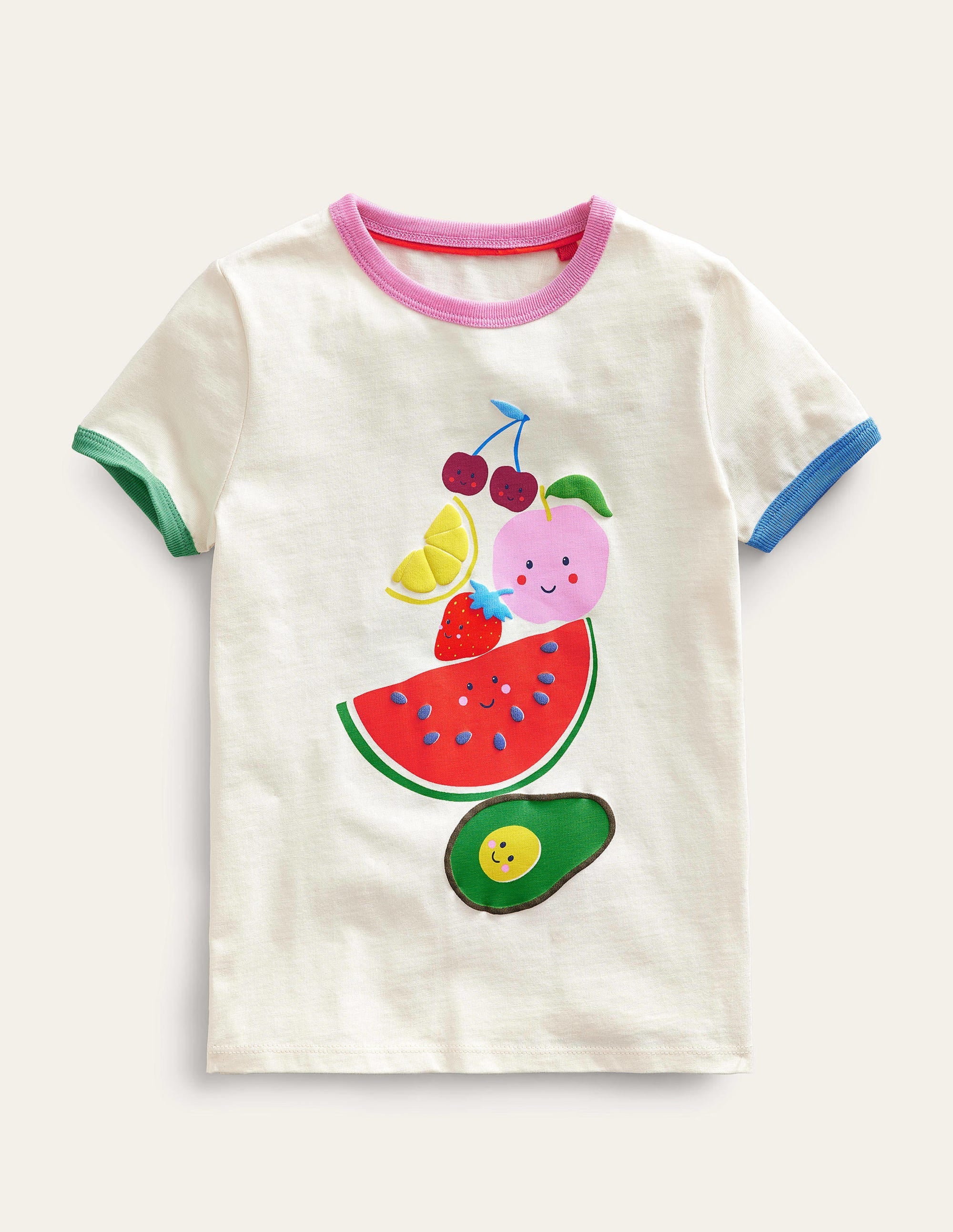 Ringer Logo T-Shirt-Ivory Fun Fruit - Image 1