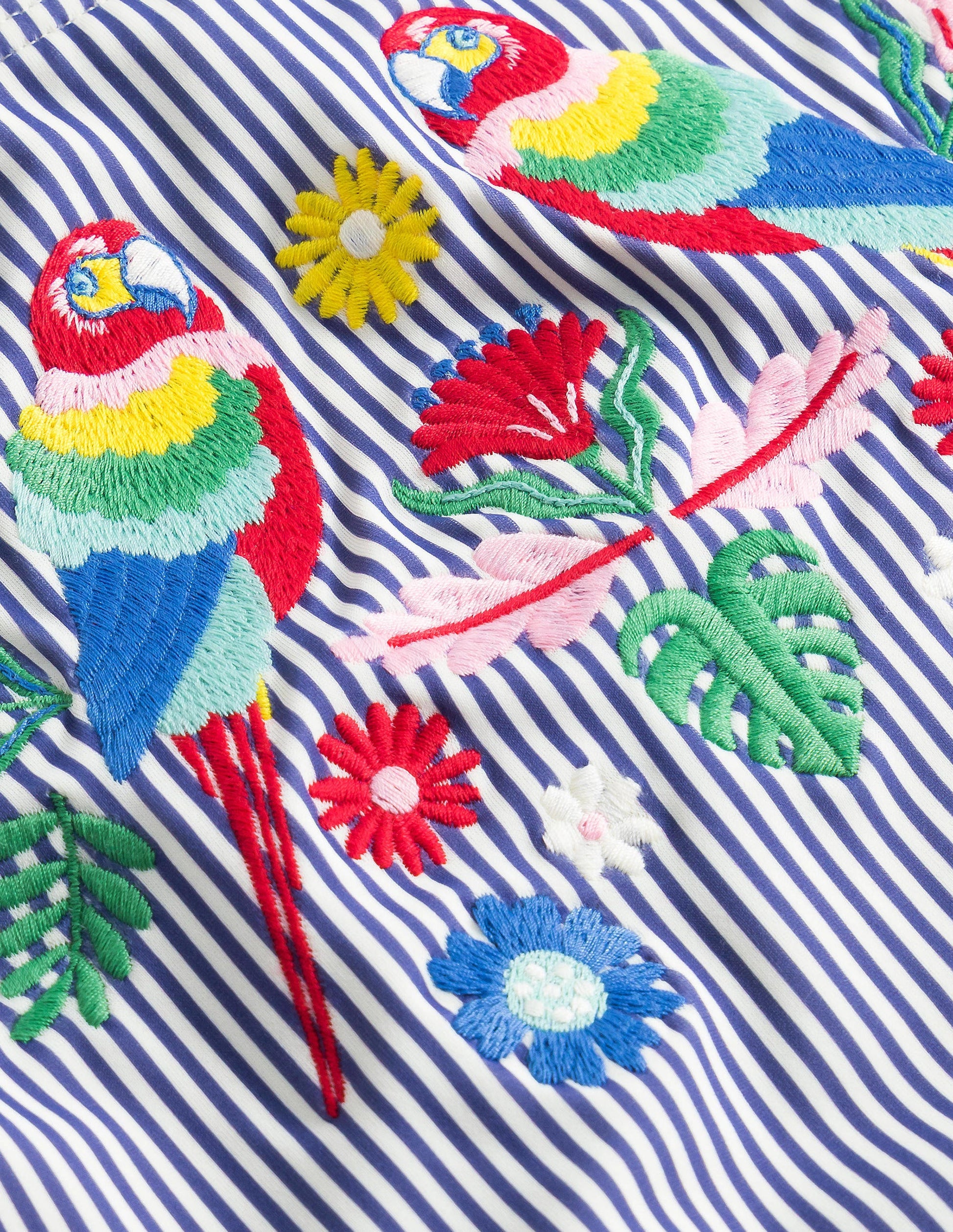 Badeanzug mit Stickereien-Segelblau/Naturweiß, Gestreift/Papagei-3