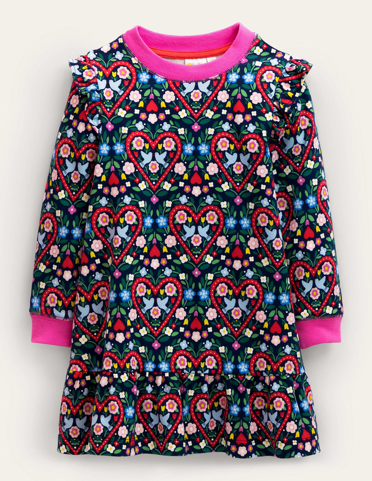 Bequemes Sweatshirt-Kleid-Schuluniform-Navy, Folkloreherzen - Image 1