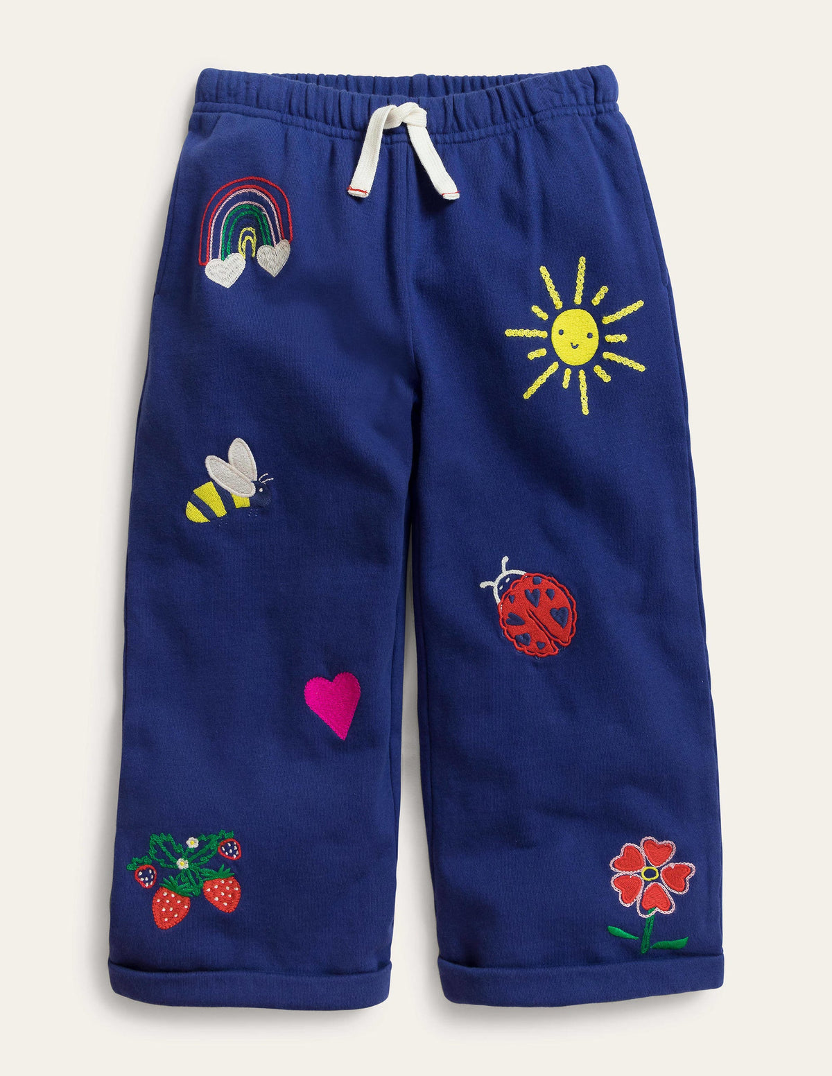 Bestickte Hose mit weitem Bein-Segelblau-1