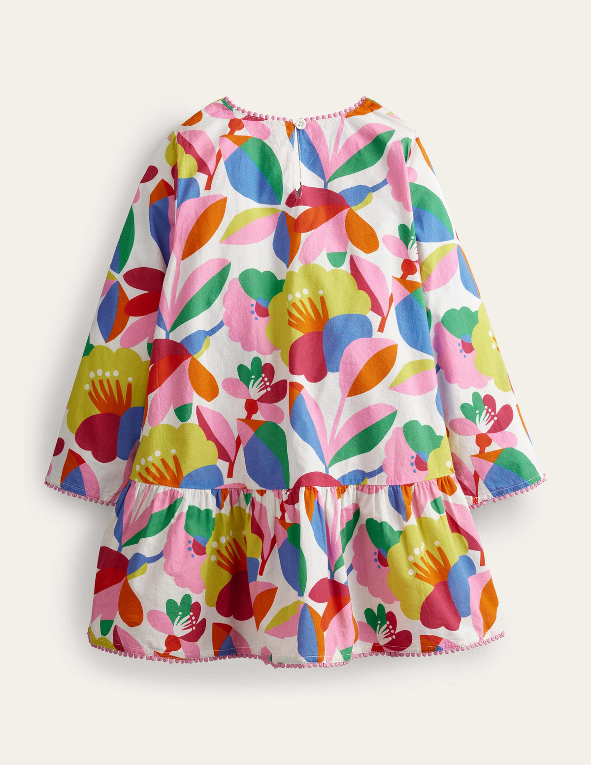 Langärmliger gemusterter Kaftan-Naturweiß/Bunt, Märchenhaftes Blumenmuster - Image 2