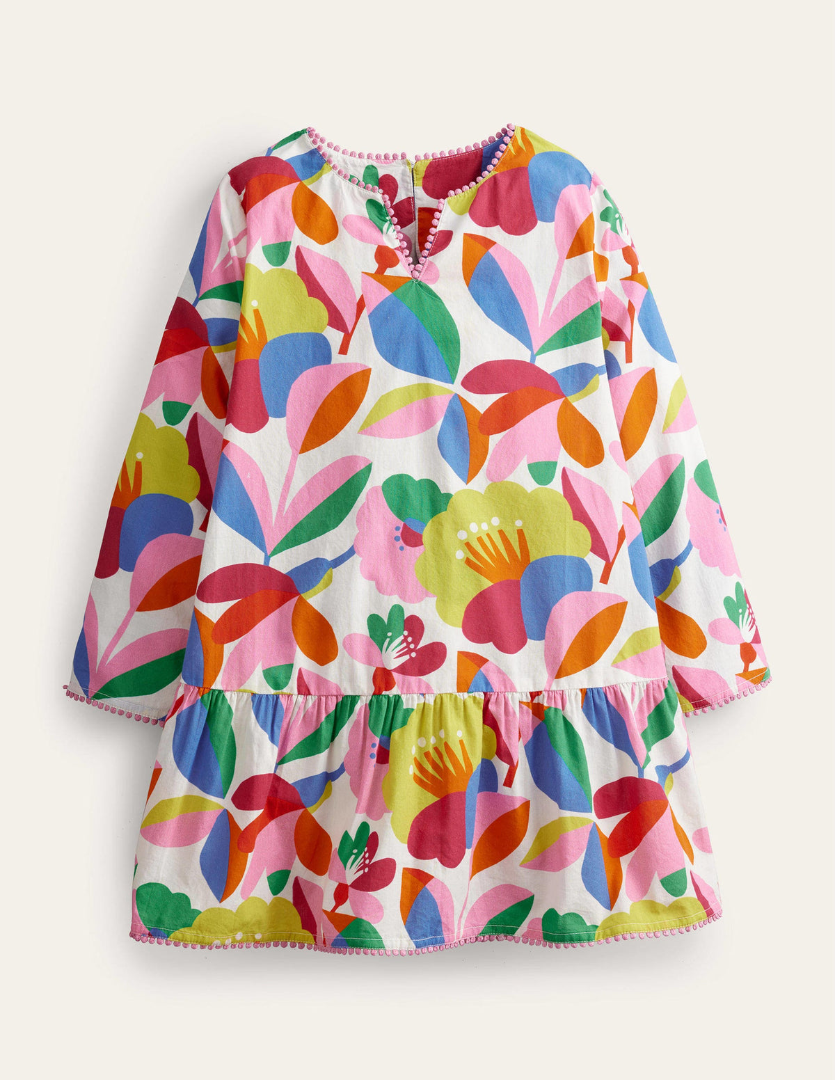 Langärmliger gemusterter Kaftan-Naturweiß/Bunt, Märchenhaftes Blumenmuster-1