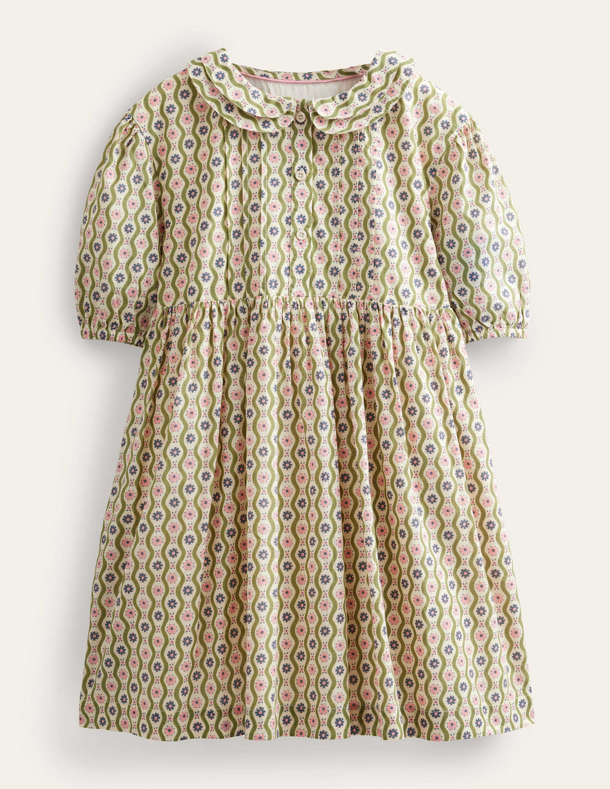 Gemustertes Kleid-Vanille, Gänseblümchen/Wellen - Image 1
