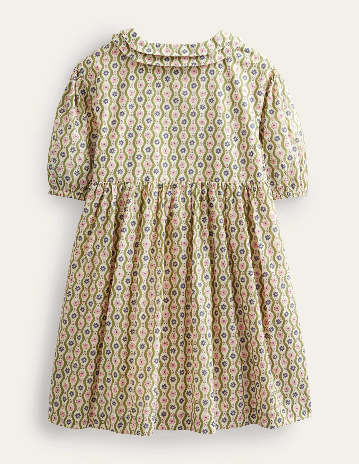 Gemustertes Kleid-Vanille, Gänseblümchen/Wellen - Image 2