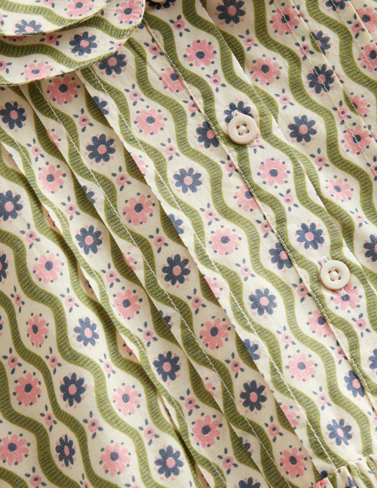Gemustertes Kleid-Vanille, Gänseblümchen/Wellen - Image 3