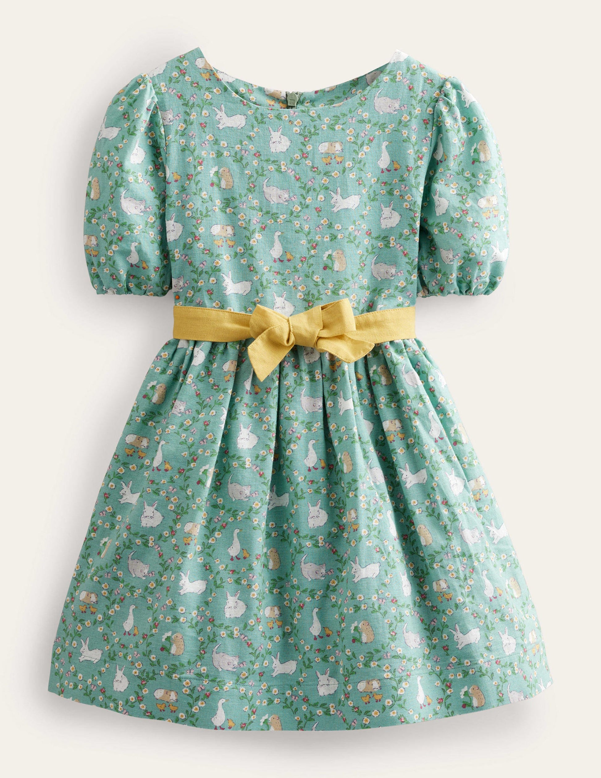 Robe vintage en coton et lin-Lapins source chaude-1
