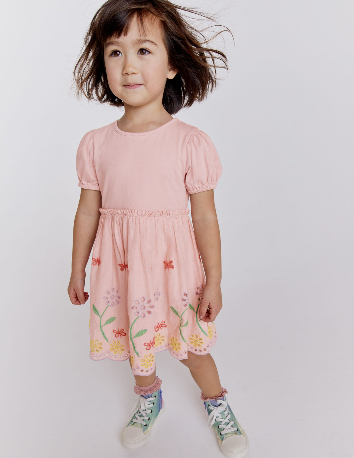 Ausgestelltes Kleid mit Lochstickerei-Blassrosa-4