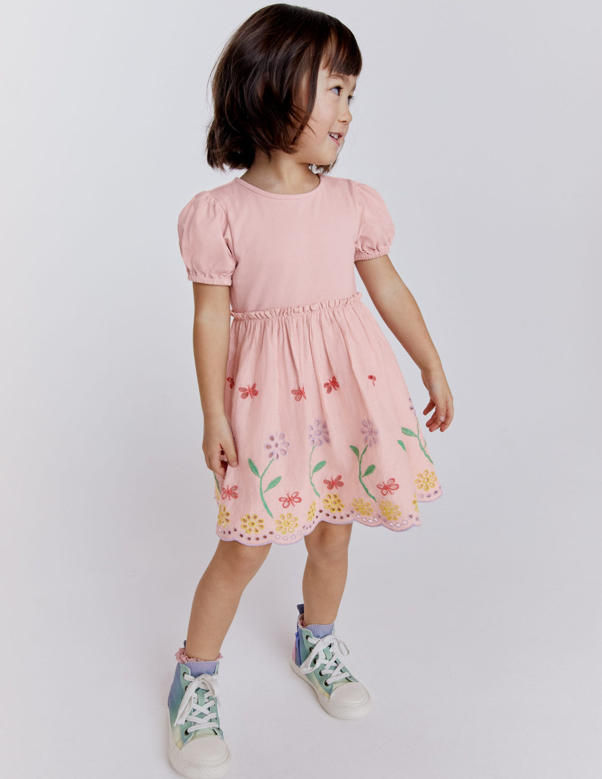 Ausgestelltes Kleid mit Lochstickerei-Blassrosa-5