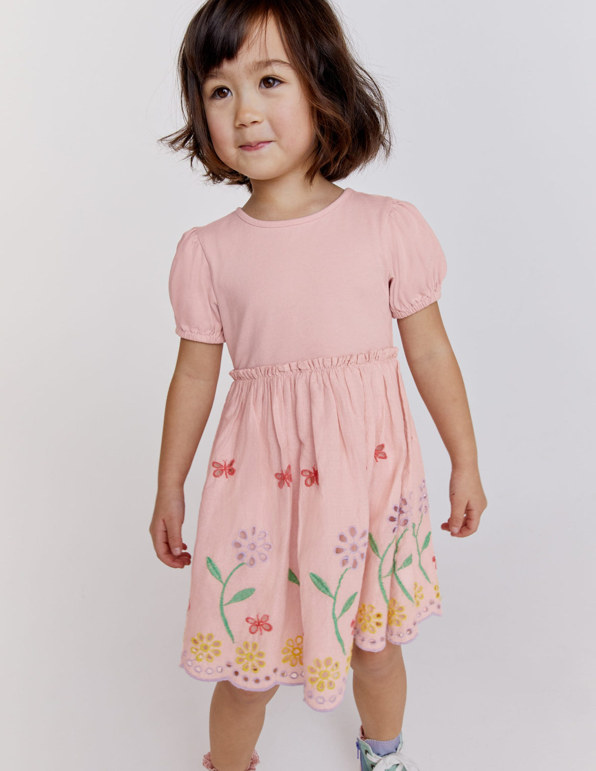 Ausgestelltes Kleid mit Lochstickerei-Blassrosa-7