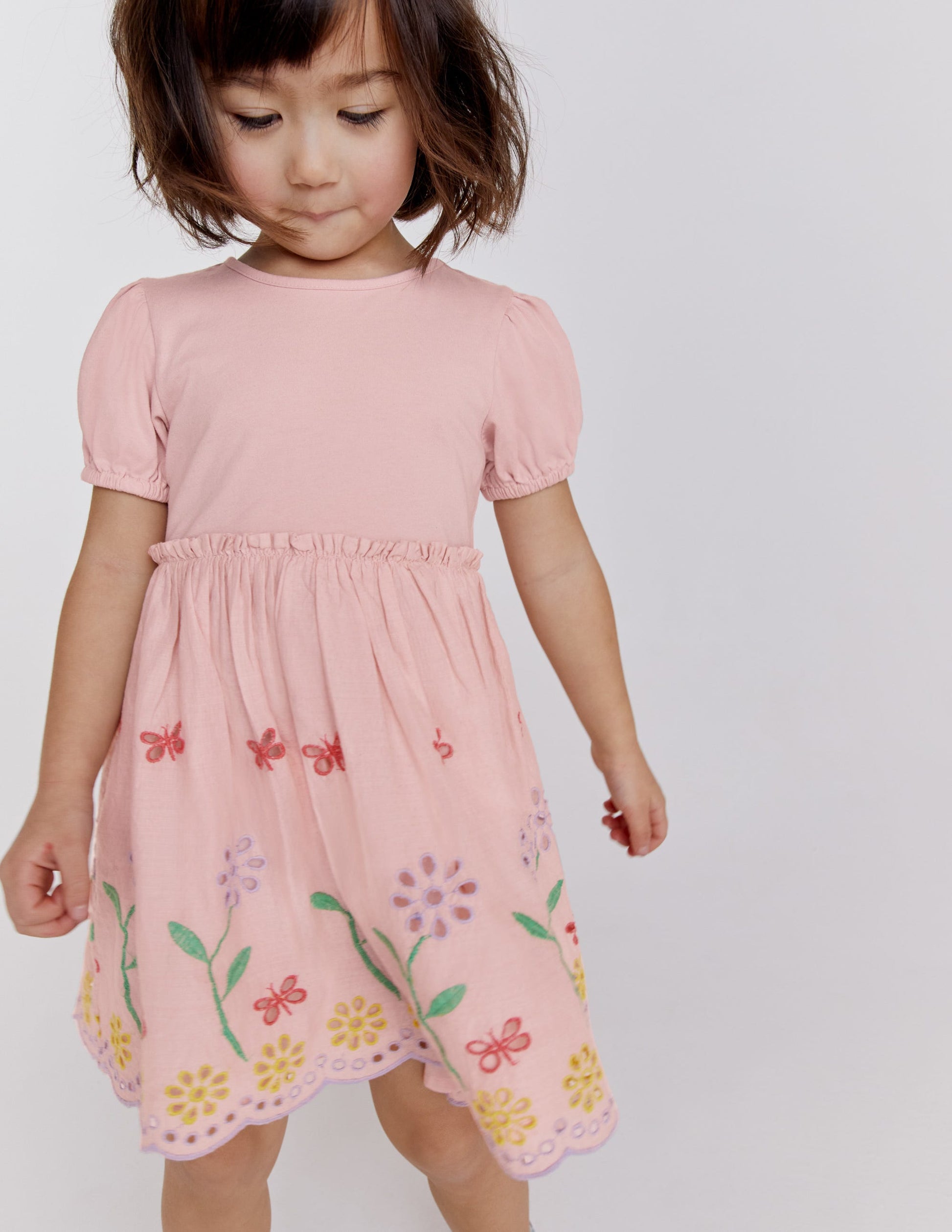 Ausgestelltes Kleid mit Lochstickerei-Blassrosa-8