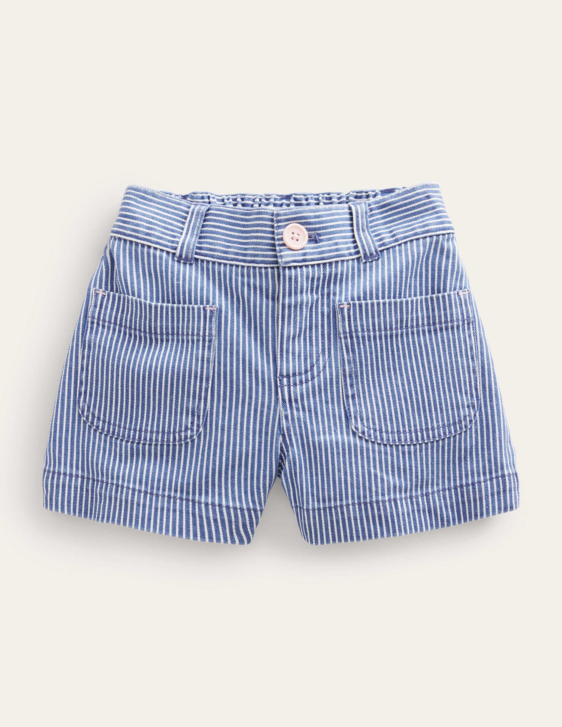 Short à poches plaquées-Coutil indigo-1