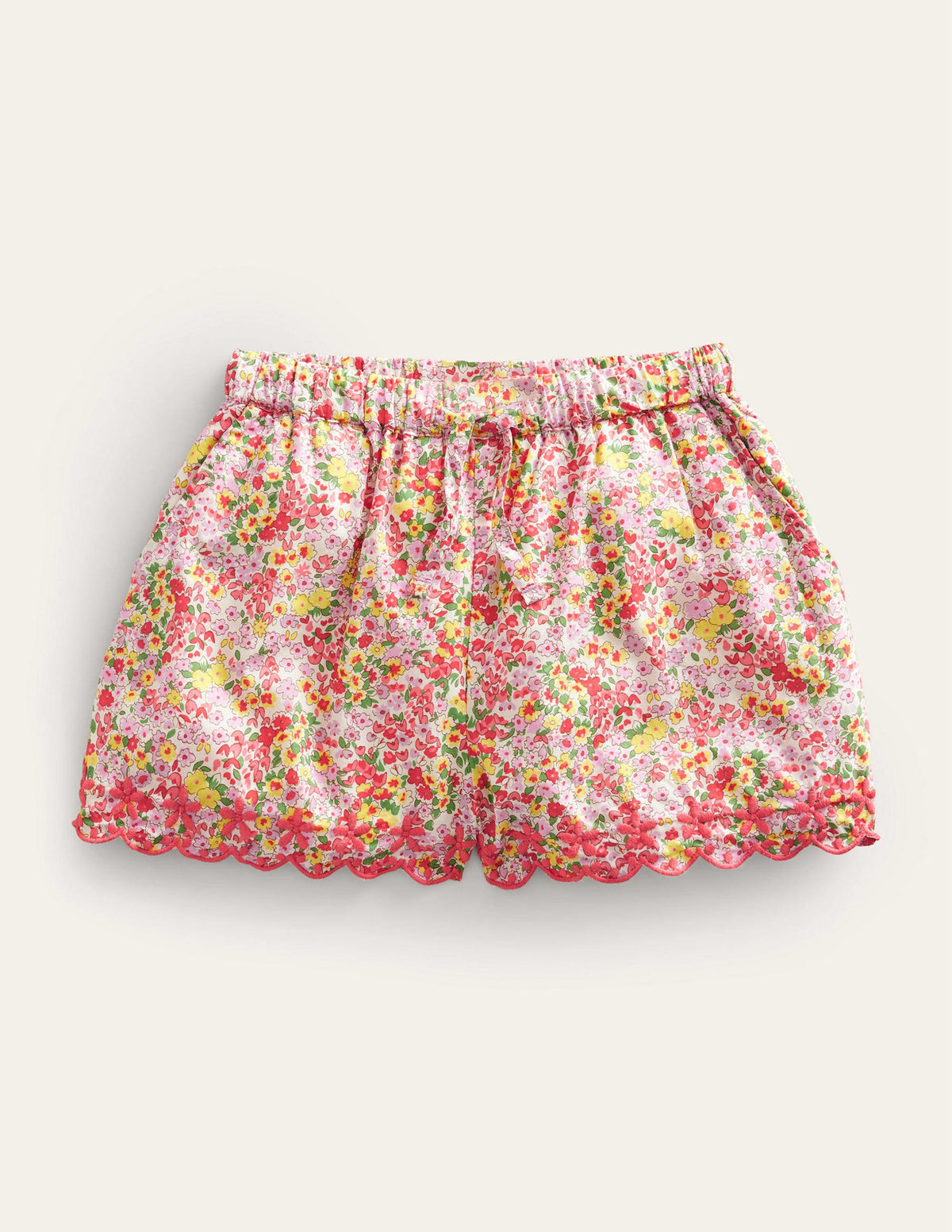 Shorts mit besticktem Saum-Pfirsichbowle, Blumenmuster-1