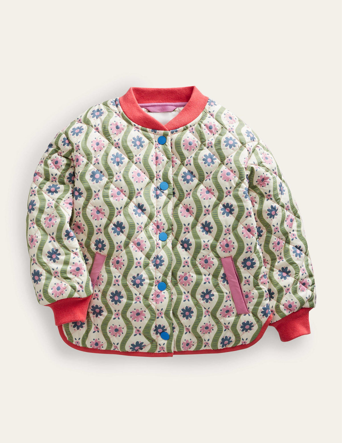 Gesteppte Bomberjacke-Vanille, Große Gänseblümchen/Wellen-1