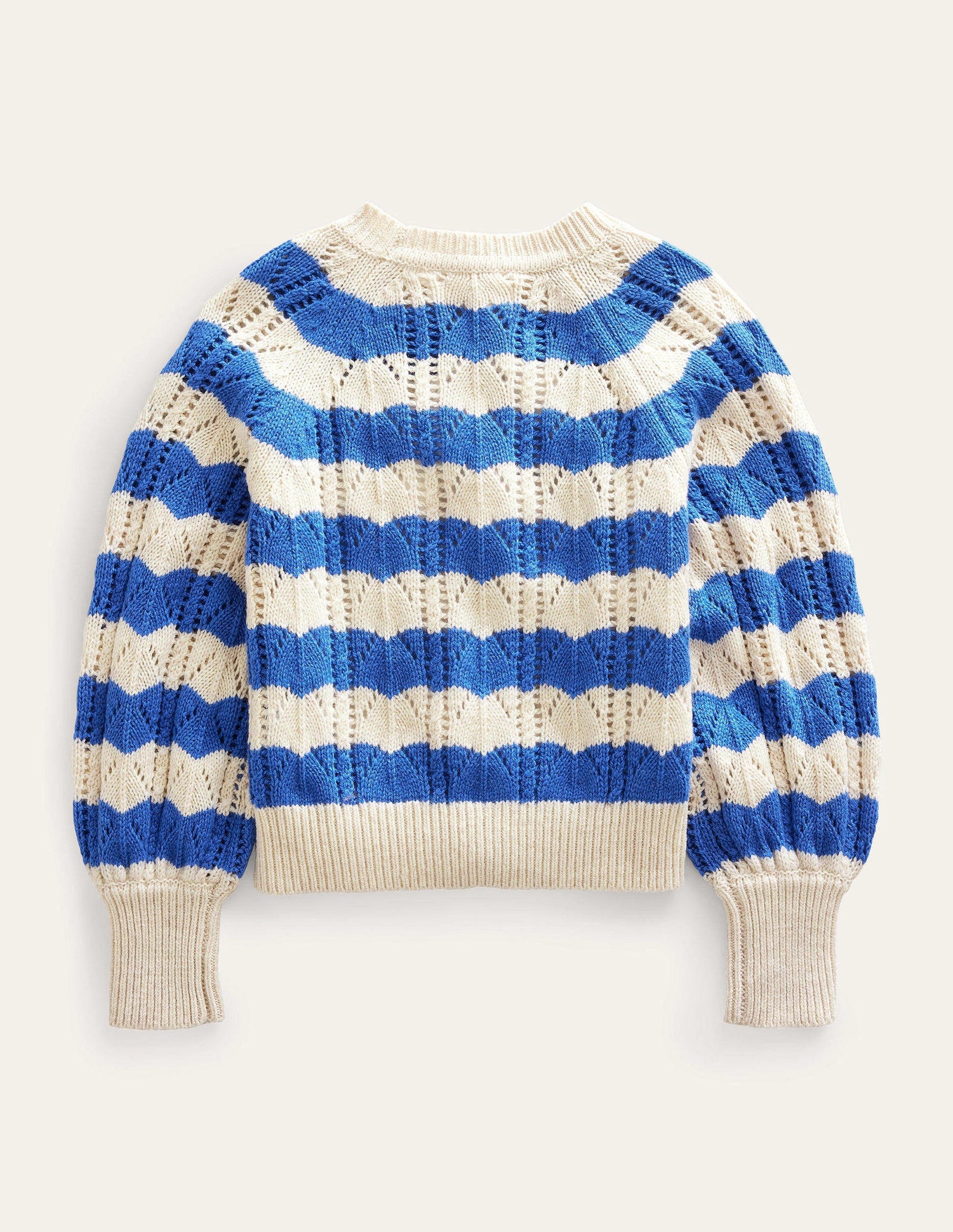 Lockerer strukturierter Pullover-Blau, Gestreift-2
