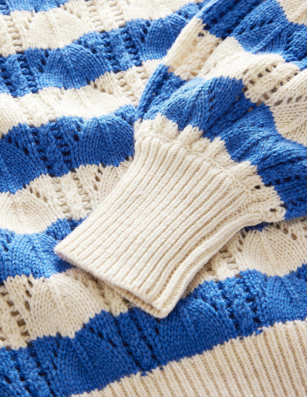 Lockerer strukturierter Pullover-Blau, Gestreift - Image 3