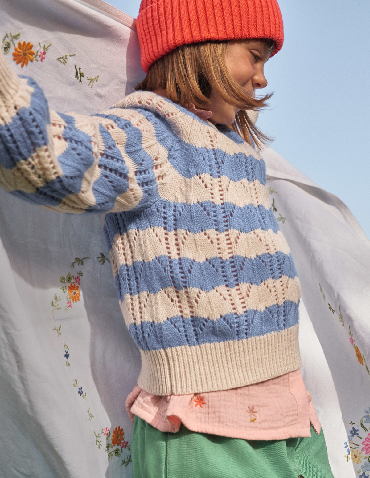 Lockerer strukturierter Pullover-Blau, Gestreift - Image 4