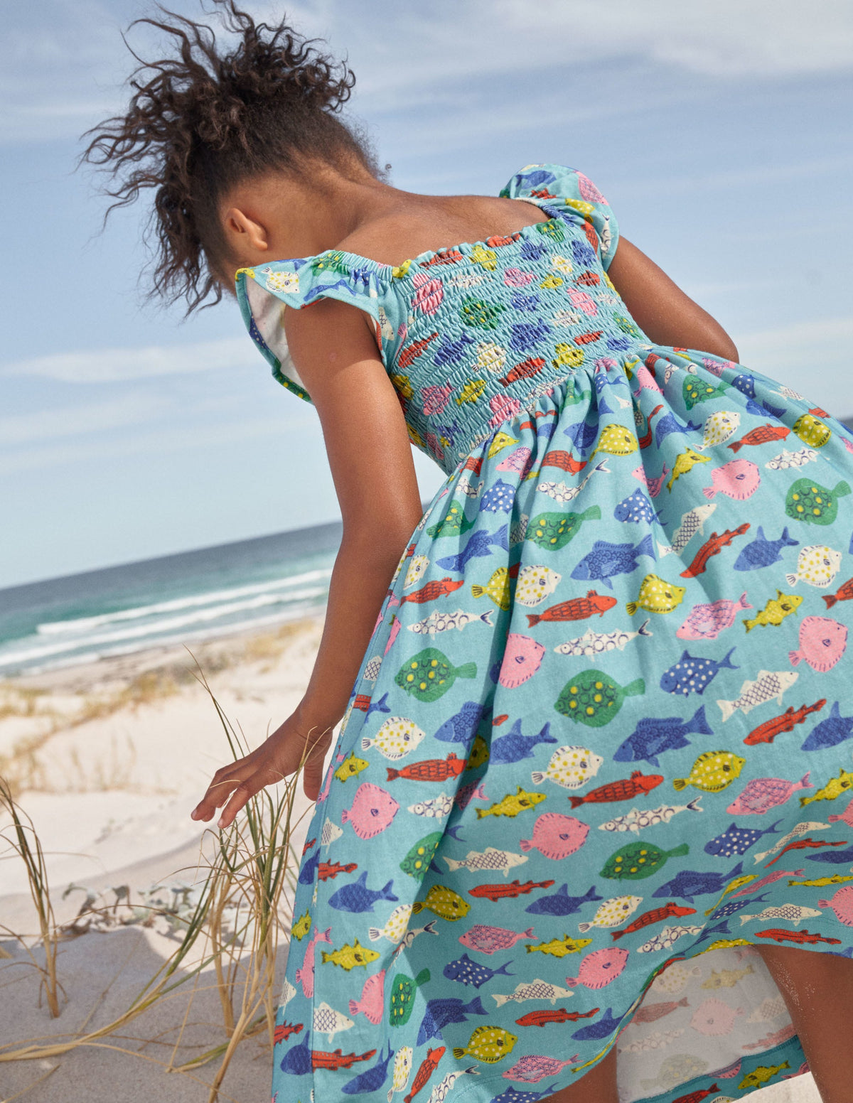Gerafftes Jerseykleid-Meerblau, Fische-4