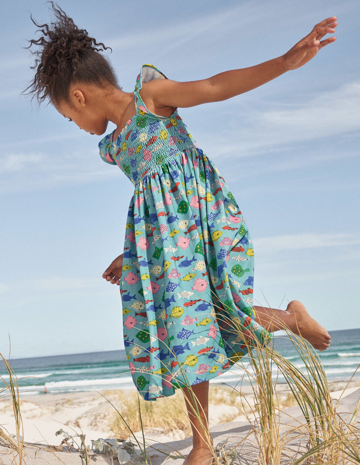 Gerafftes Jerseykleid-Meerblau, Fische - Image 6