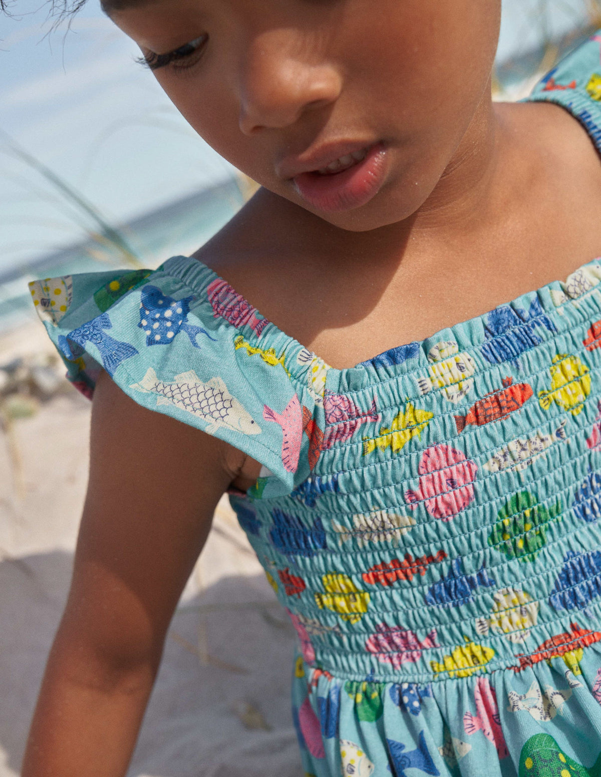 Gerafftes Jerseykleid-Meerblau, Fische - Image 7