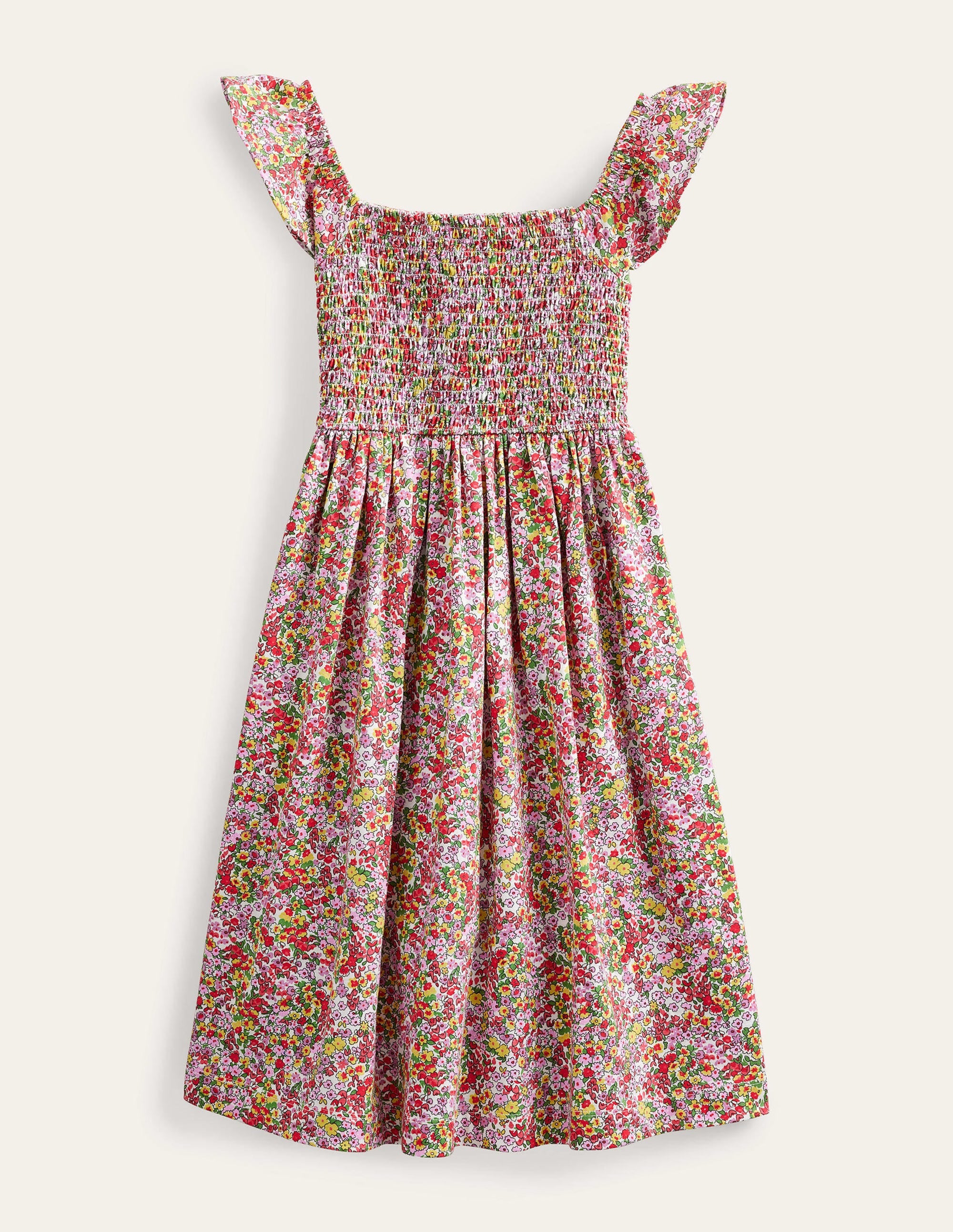 Gerafftes Jerseykleid-Pfirsichbowle, Frühlingsblumen - Image 1