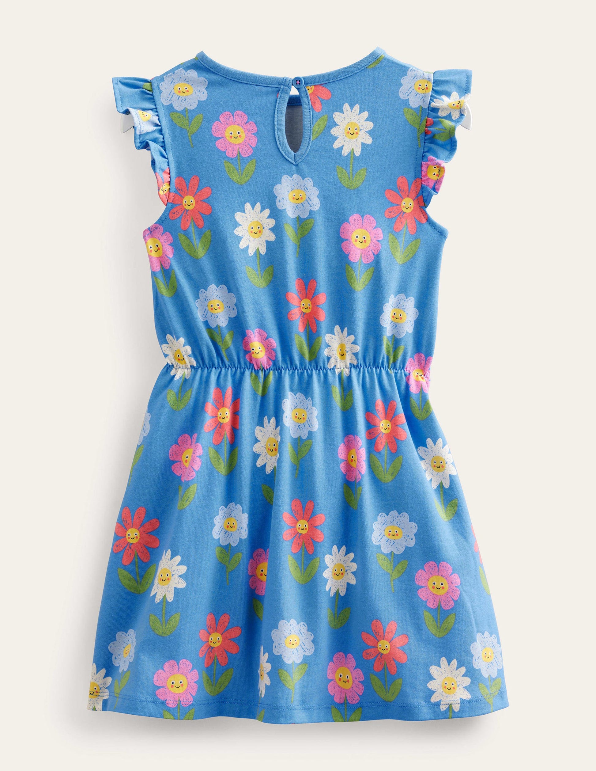 Jerseykleid mit Rüschenärmeln-Penzance-Blau, Blumen-3