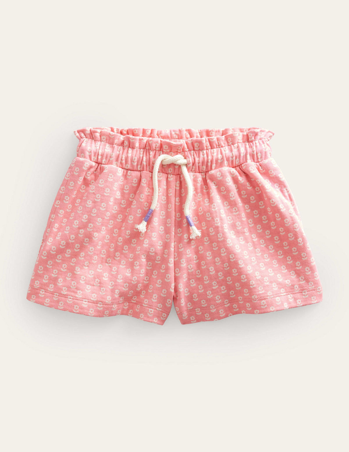 Sweatshorts mit gerüschter Taille-Krabbenrot/Rosa, Blumenmuster-1