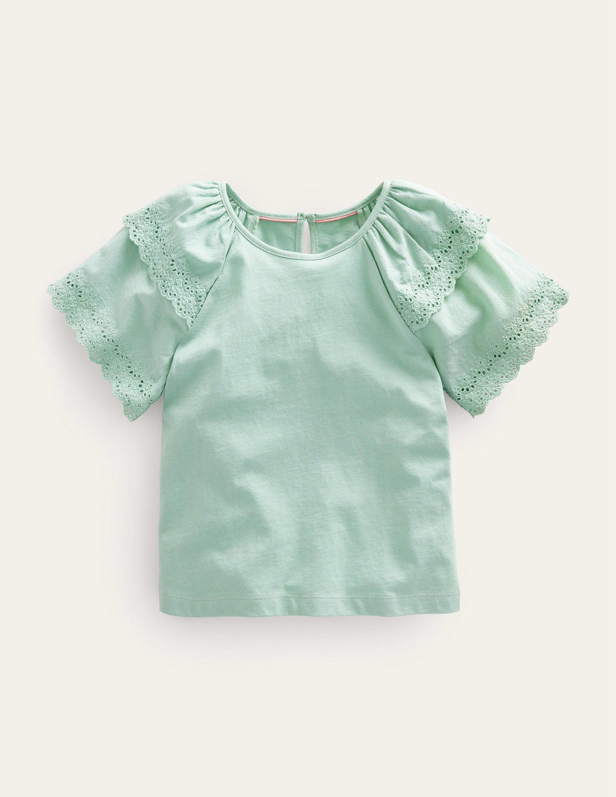 T-shirt à broderie anglaise-Bleu cyan - Image 1