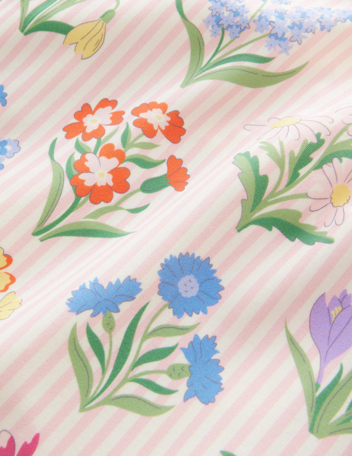 Bedruckter Badeanzug mit Puffärmeln-Rosa, Feine Streifen/Blumen-3