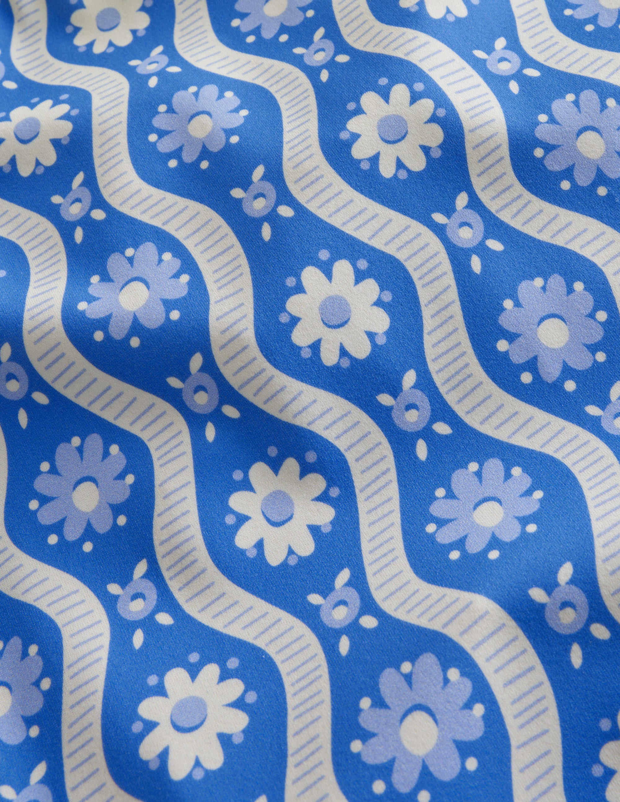 Cross Back Tankini Top-Penzance Blue Daisy Wave - Image 3