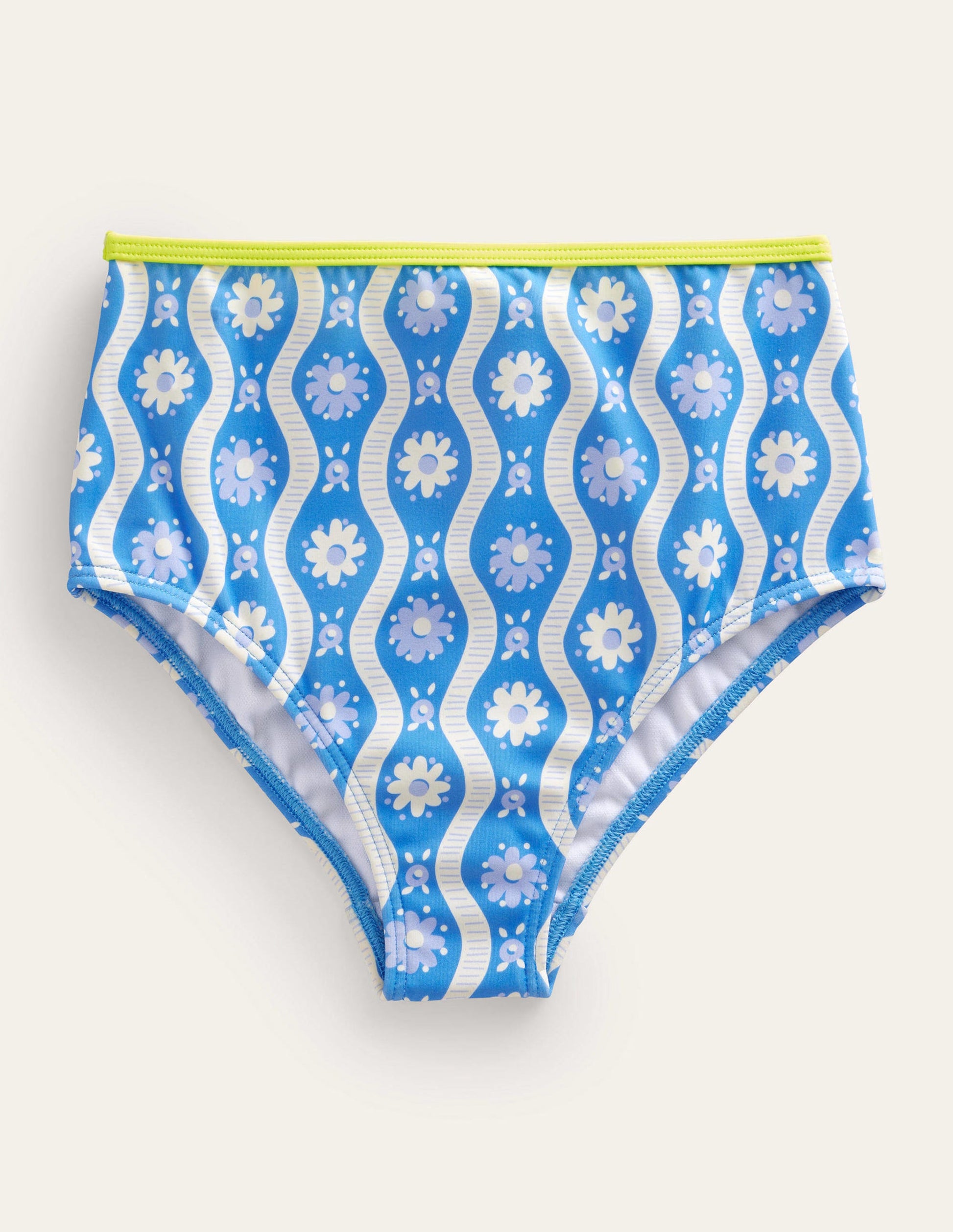 Bikinihose mit hohem Bund-Penzance-Blau, Gänseblümchen/Wellen-1
