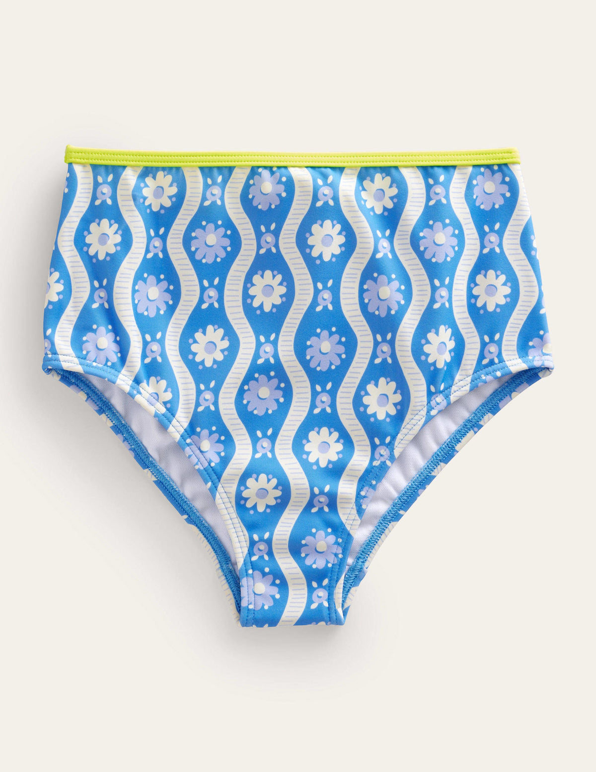 Bikinihose mit hohem Bund-Penzance-Blau, Gänseblümchen/Wellen - Image 1