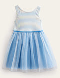 Kleid aus Jersey-Tüll-Mix-Provence-Blau