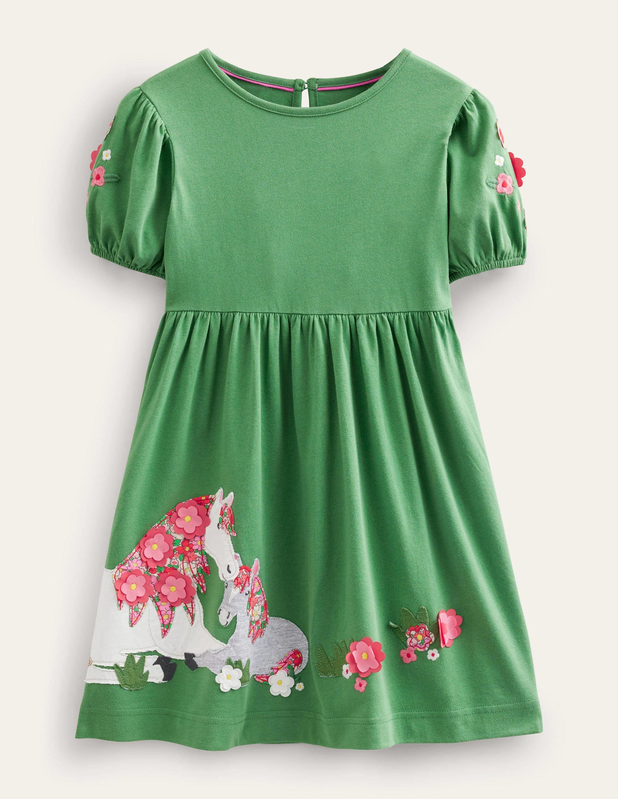 Jerseykleid mit Applikation-Dunkles Grasgrün, Pferde - Image 1